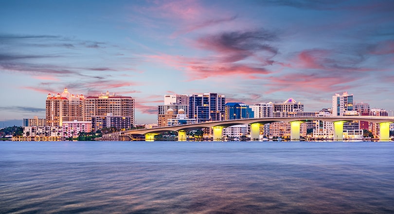 downtown sarasota at sunset