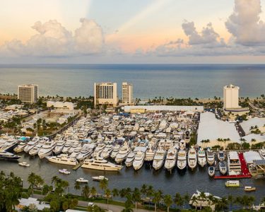 aerial of marina in fort lauderdale and ocean skyline