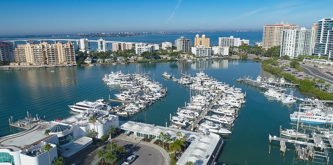 aerial of downtown sarasota marina