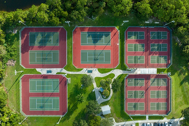 overhead aerial of the halpatioke pickleball courts