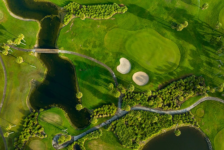 overhead of golf hole at mariott course