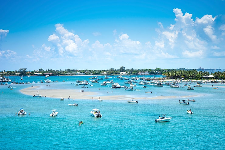 landscape image of boaters gathered at peanut island