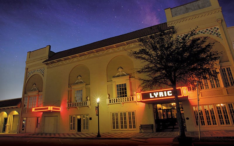 The Historic Lyric Theatre Exterior at Night - Martin County Performing Arts