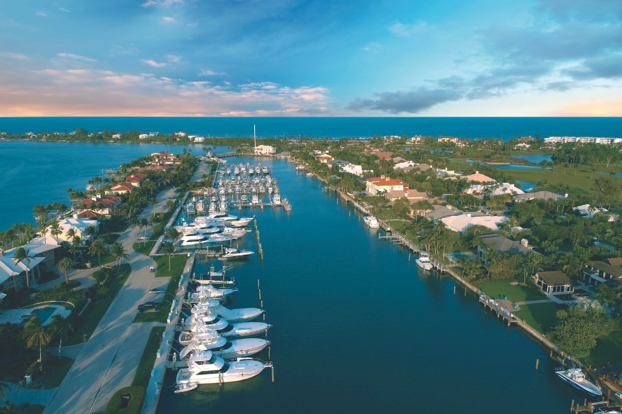 aerial of marina in South Florida