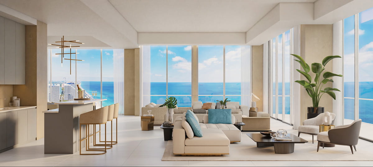 Selene Oceanfront Penthouse Great Room Rendering