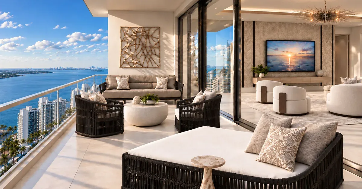 Luxury Waterfront Balcony With Distant Skyline